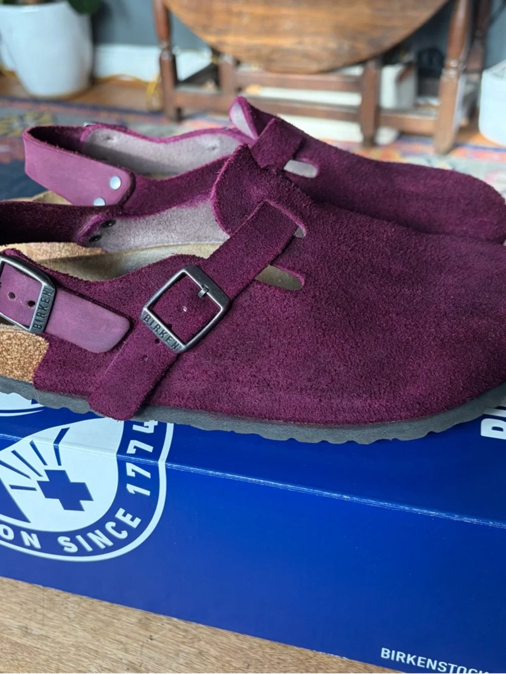 Birkenstock Tokio Suede Clogs Size 39 Gorgeous Custom Plum Color - Picture 8 of 10
